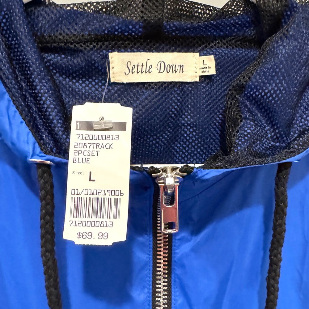 Settle Down Women’s Blue Windbreaker Hoodie Jacket Size L NWT - Picture 3 of 8